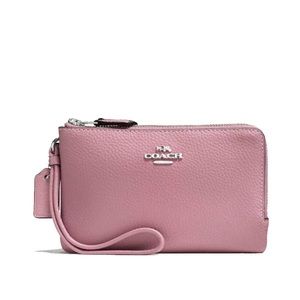 Coach Double Corner Zip Wristlet Dusty Rose NWOT